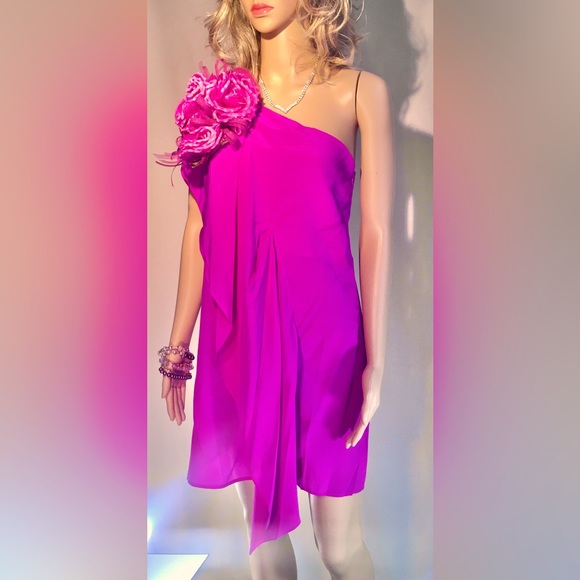 Greylin Dresses & Skirts - GREYLIN Pink One shoulder Silk Mini dress Draped Feminine Quiet Luxury Elegant